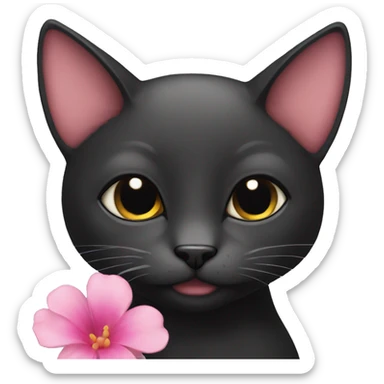 black toxedo cat with a pink flower behind one ear sticker