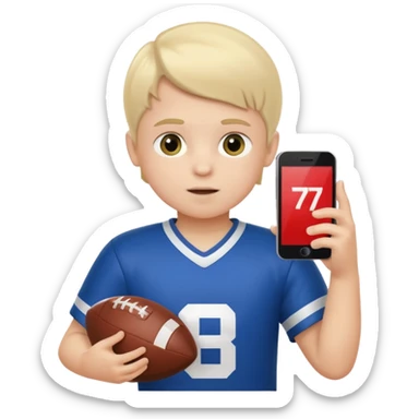 A white child is holding a phone and playing football at the same time. sticker