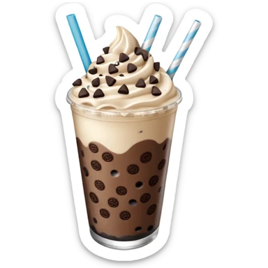 Vaso de vidrio con Frappé de galleta oreo y agregar un popote sticker