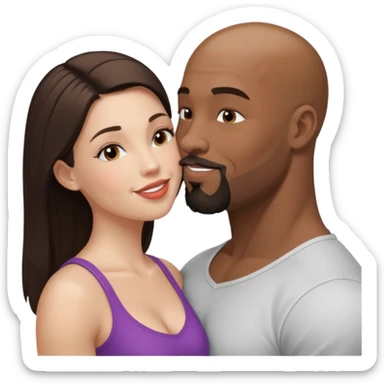Bald black muscular goatee man kissing white brunette girl sticker