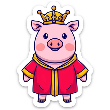 Pink pig wearing a golden crown and royal red robe, Technoblade sticker