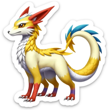 Colorful realistic flurry furry scaly Latias-Vernid-Lombax-Renamon-Zeraora-Bastet-Fakémon-hybrid-fusion-creature, full body sticker
