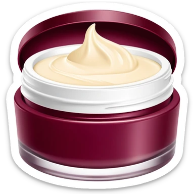 Elegant looking facial cream in a burgundy container that’s open and revealing the cream in a perfect shape (1 item) sticker