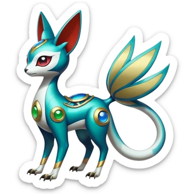 Shiny Colorful Futuristic Oriental Painted Asian Vernid-Trico-Meloetta-Latias-Koraidon-Peppercat-Protogen-Pokémon-Digimon-Fakémon-fusion-hybrid-creature sticker