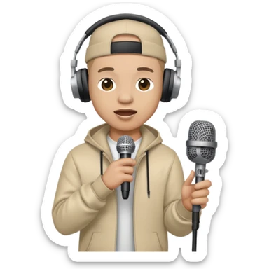 rapper singing with a microphone on a stand and wearing headphones sticker