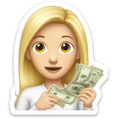 white woman holding 10000 dollars sticker