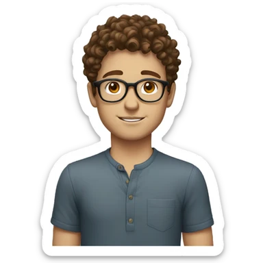 a white boy, with brown eyes, round glasses and brown short curly hair sticker