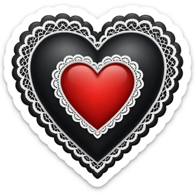 black heart with red center amd white lace sticker