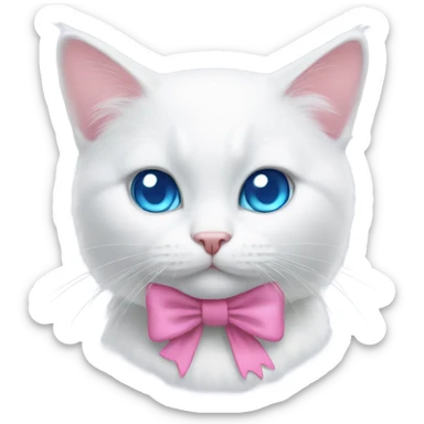 white cat with a pink bow and blue eyes sticker