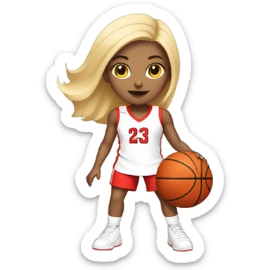 white skin blond girl in red costume playing basket ball sticker