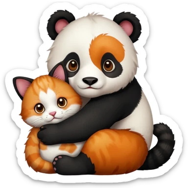 Panda hugging a  cat with half its face ginger and the other half black sticker