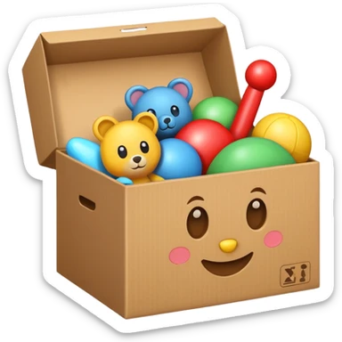 cardboard box with toys sticker