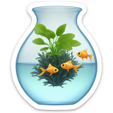 fishes in a clear vase with plant roots sticker