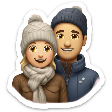 happy couple in winter outfits hearts sticker