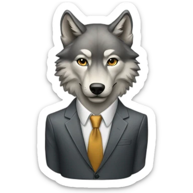 Portrait a wolf with a human-like face wears a sleek jacket and tie like a salesman sticker