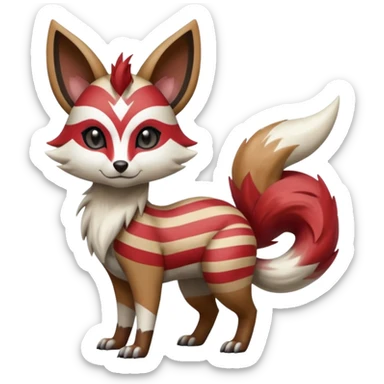 Hyper-realistic cool edgy badass zigzag-striped etched marked elegant Colorful Skilled Adept Graceful Asian Painted Meloetta-Furret-Lycanroc-Zangoose-fusion-hybrid-creature (full body) sticker