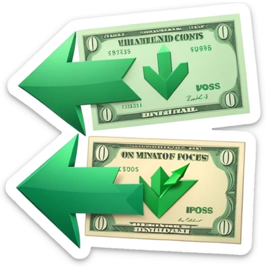 green downward-pointing arrow on the left, banknote on the right, side by side, representing lowering costs sticker