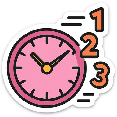 clock with numbers flying off, dynamic motion, pink color palette sticker