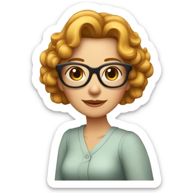 señora de mediana edad con pelo con canas rizado corto y gafas de ojo de gato sticker