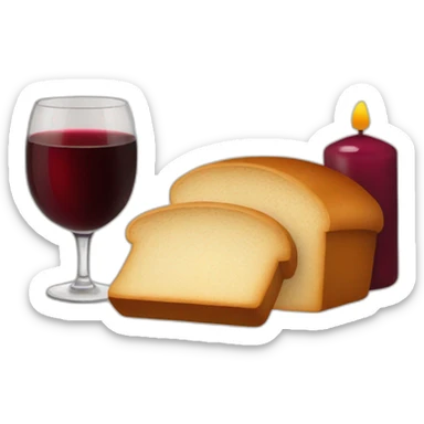 2 candles, a cup of red wine and a loaf of bread sticker