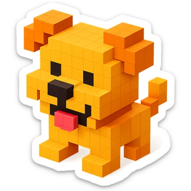 <SystemPrompt>
                <Style>
                  <Name>Voxel Emoji Art</Name>
                  <Description>A playful, isometric voxel style that mimics pixel art in 3D, commonly used for emojis, UI icons, and symbols. Rendered with bright, vibrant colors and no shadows.</Description>
                  <VisualRules>
                    <Geometry>
                      <BaseUnit>Cube</BaseUnit>
                      <GridAlignment>Isometric</GridAlignment>
                      <VoxelSize>Consistent</VoxelSize>
                    </Geometry>
                    <Color>
                      <Palette>Vivid and High Saturation</Palette>
                      <Gradient>Allowed on faces for subtle lighting</Gradient>
                    </Color>
                    <Lighting>
                      <Style>Soft studio lighting</Style>
                      <Shadows>Subtle ambient shadows</Shadows>
                    </Lighting>
                    <Detailing>
                      <Outline>None</Outline>
                      <Texture>Flat color (no texture noise)</Texture>
                      <Effects>None</Effects>
                    </Detailing>
                  </VisualRules>
                </Style>
                <Generation>
                  <PromptTemplate>
                    <![CDATA[
                      Render a voxel-style 3D illustration of a {subject}, using bright colors and blocky pixelated geometry. The object should appear playful and clean, similar to emoji aesthetics, with no shadows and no outlines. Lighting should enhance the 3D depth without harsh contrast.
                    ]]>
                  </PromptTemplate>
                </Generation>
              </SystemPrompt>
              {subject} = dog sticker