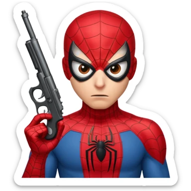 spiderman holding a gun to the side of his temple sticker