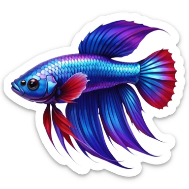 Pretty iridescent long fin betta fish realistic blue purple red sticker