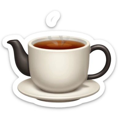 A close-up image of a cup filled with hot black tea, steam rising gently from the surface, placed on a simple background sticker