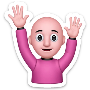 A pink puppet with no ears nose legs, and three fingers sticker