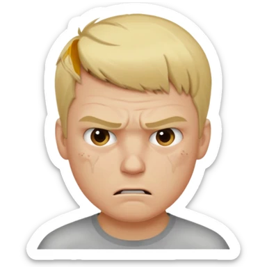 a blond guy with a short haircut, a tired and angry face, no shirt, with bruises under his eyes, and signs of beatings on his body, in the dark sticker