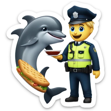 a dolphin who is both german and a police officer eating a schnitzel  sticker