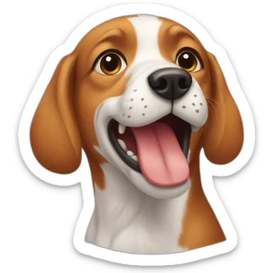 A dog who eat a red head sticker