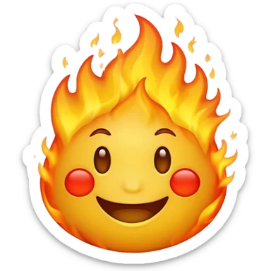 simple smiling yellow emoji with fire behind them sticker