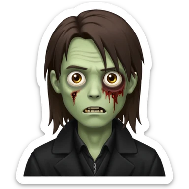 zoZombie, emo guy, with dark circles under his eyes and long brown hair, in a black long
 sticker