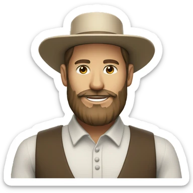 Amish man white with brown straw hat building a building with beard smiling sticker