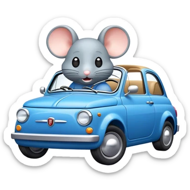 mouse driving a blue fiat sticker