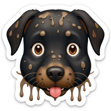 very muddy and dirty black dog face sticker