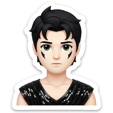 Cronus with black hair, black sequin outfit sticker