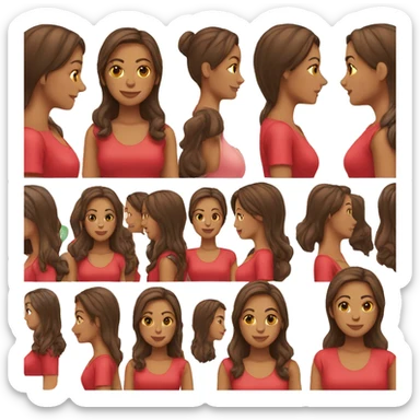woman emoji light to medium skin, straight dark brown hair with middle part red shirt  sticker