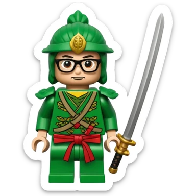 lego Samurai with glasses, Warrior in green samurai armor, with katana sticker
