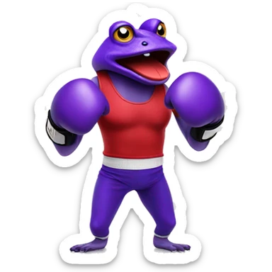 Purple angry frog wearing red boxing gloves sticker