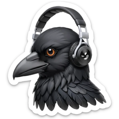 crow with headphones sticker