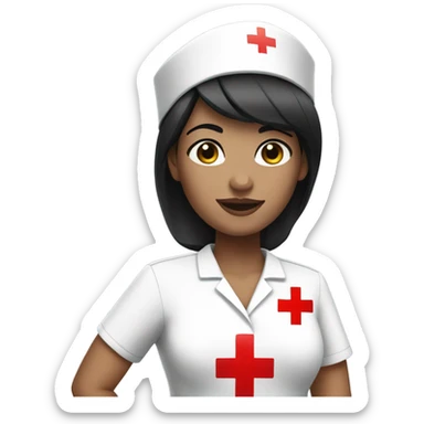 short black hair white skin female nurse with red cross sign hat wearing dress sticker
