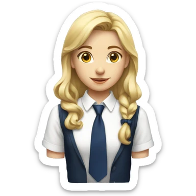 blonde school girl in white shirt and navy tie sticker