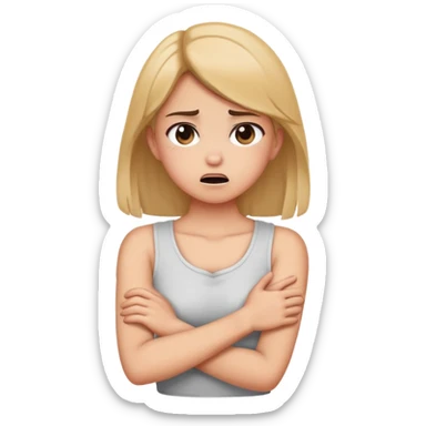 Girl arm crossed over her chest chocking her neck angrily sticker