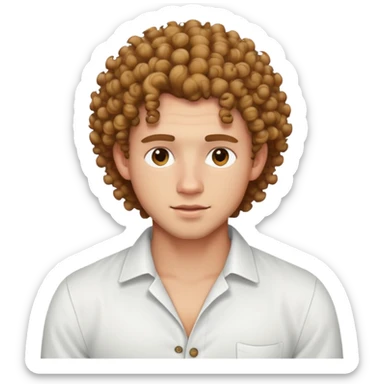 curly-haired guy with light skin in white shirt with unbuttoned top buttons sticker