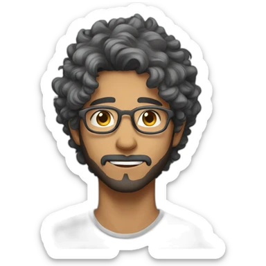 Indian guy with Eren Yeager like hair style with curly hairs wearing grey colour transparent glasses sticker