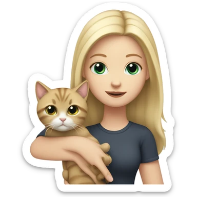 white girl with blonde hair holding a cat sticker