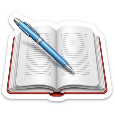 "A white open book,The pen should be positioned as placed exactly in the center between the pages.  if held by a right-handed person - meaning the direction is reversed compared to a left-handed grip. The pen should be uncapped, and the cap placed behind it." sticker