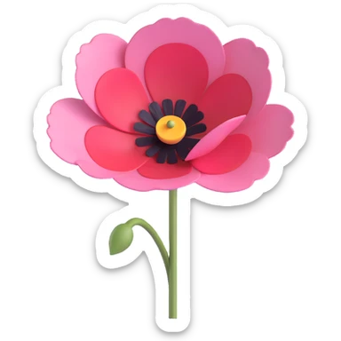 minimal 3D gothic poppy with pink petal, simple and mysterious sticker